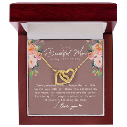 To My Beautiful Mom On My Wedding Day Interlocking Hearts Necklace