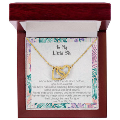 Little Sis I Will Always Be Here For You - Locked Hearts Necklace Interlocking Hearts Necklace