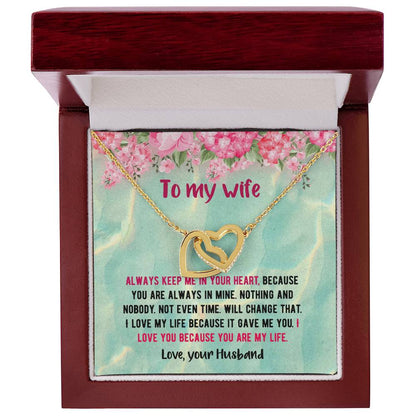 To My Beautiful Wife - Love Your Husband Interlocking Hearts Necklace