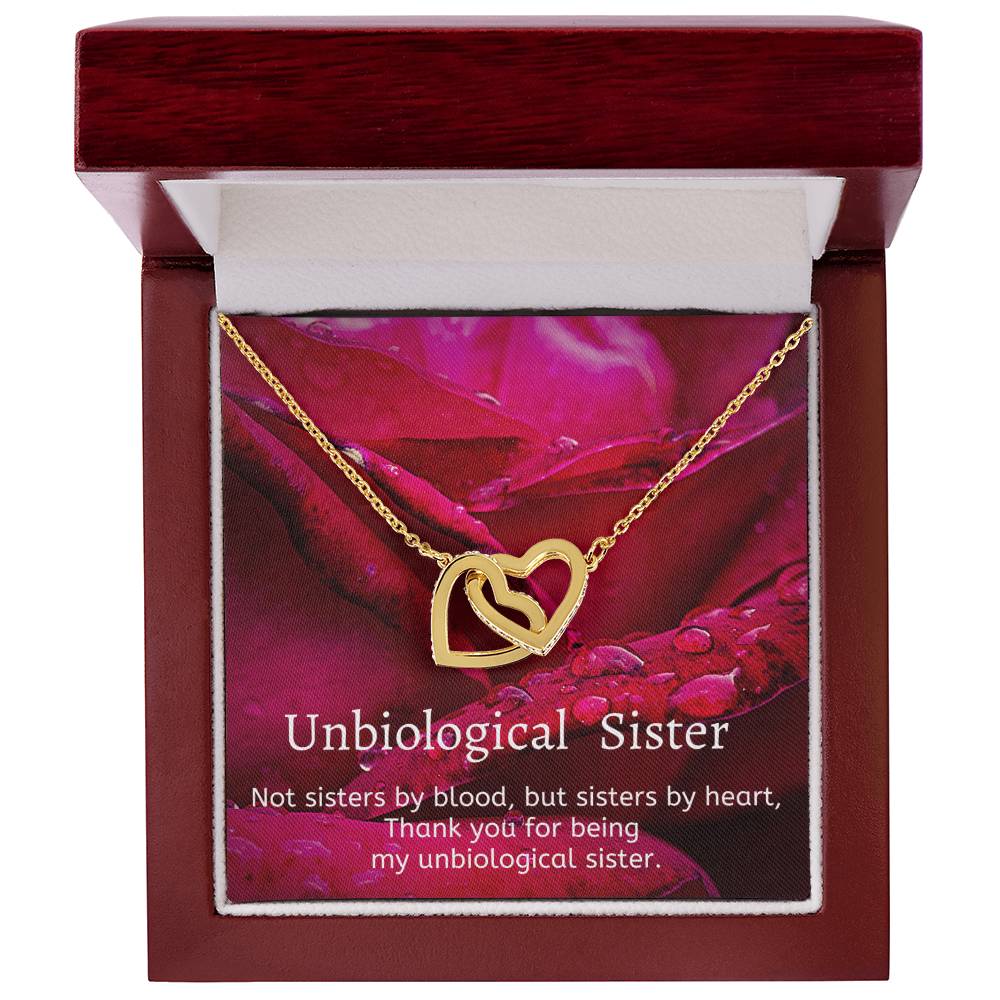 Unbiological Sister - Not Sisters By Blood But Sisters By Heart Interlocking Hearts Necklace