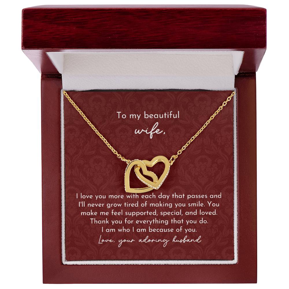 To Beautiful Wife Interlocking Hearts Necklace Minimalist Burgundy