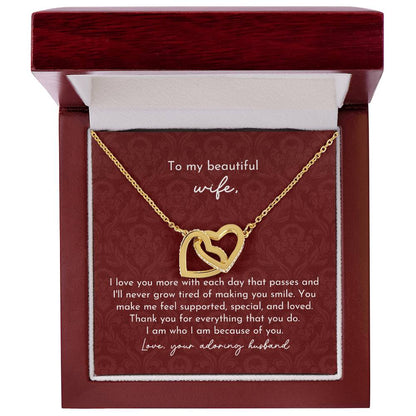 To Beautiful Wife Interlocking Hearts Necklace Minimalist Burgundy