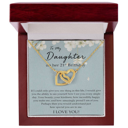 To My Daughter 21St Birthday Gift Daughter Necklace Happy Birthday Daughter Birthday Jewelry Birthday Gift For Daughter Interlocking Hearts Necklace