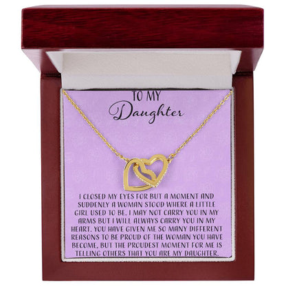 To My Daughter I Close My Eyes For A Moment - Purple Interlocking Hearts Necklace