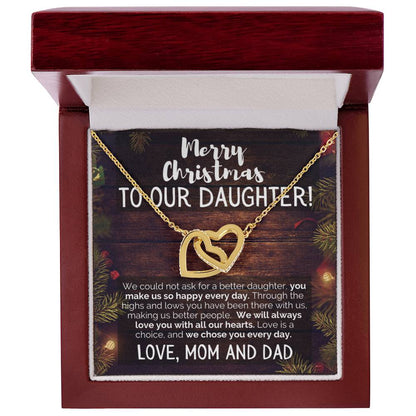 Merry Christmas To Our Daughter Love Mom And Dad Interlocking Hearts Necklace