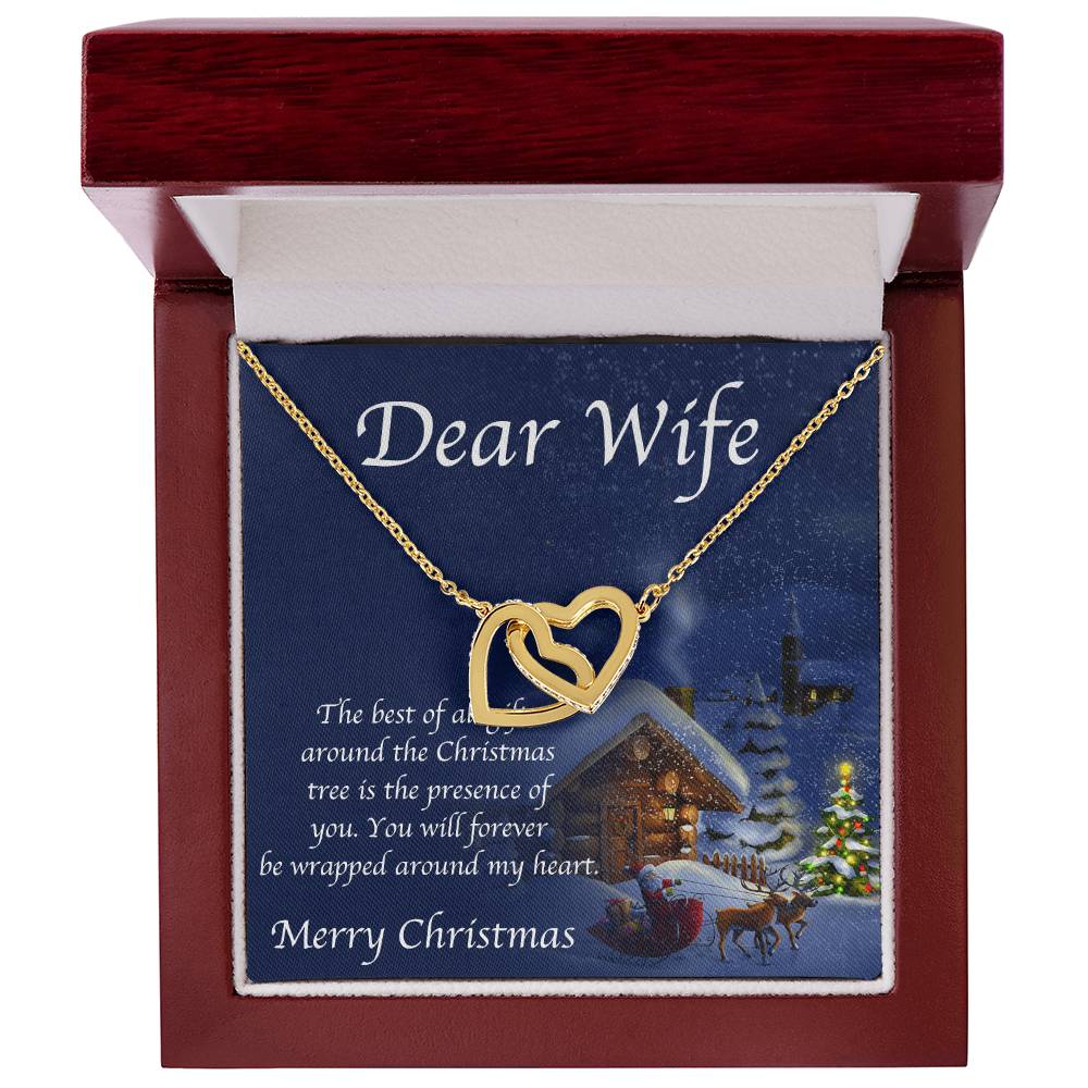 Wife Christmas Necklace - Gift From Husband For Xmas - Sterling Silver And Gold Love Pendant Interlocking Hearts Necklace