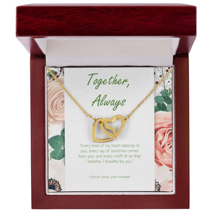 Two Hearts Necklace - Cubic Zirconia Stones Interlocking Hearts Necklace