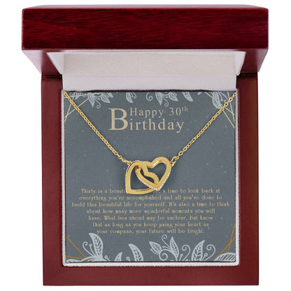 Happy 30Th Birthday Interlocking Hearts Necklace Message Card