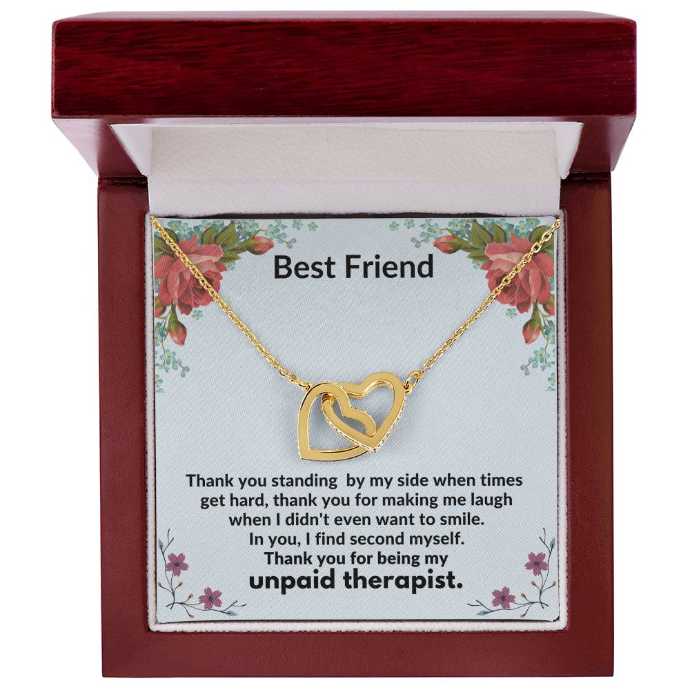 Best Friend - Thank You For Being My Unpaid Therapist - Necklace Interlocking Hearts Necklace