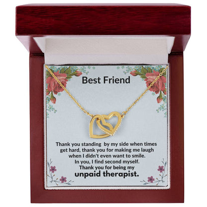 Best Friend - Thank You For Being My Unpaid Therapist - Necklace Interlocking Hearts Necklace