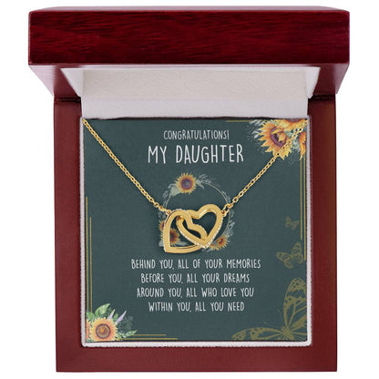 Congratulations My Daughter Interlocking Hearts Necklace Message Card