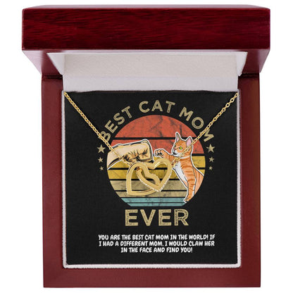 Best Cat Mom Ever Happy Mother'S Day Fist Bump Interlocking Hearts Necklace