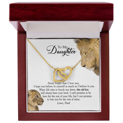 To My Daughter - This Old Lion Will Always Have Your Back Interlocking Hearts Necklace