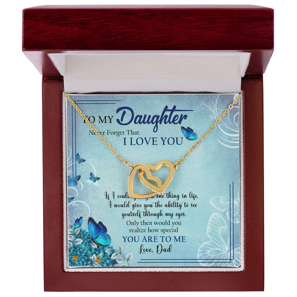 To My Daughter I Love You Butterfly Interlocking Heart Necklace Birthday Message Card From Dad Interlocking Hearts Necklace