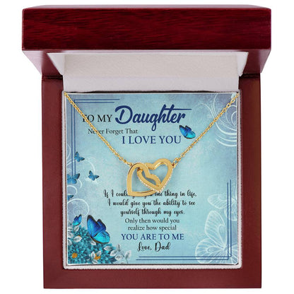 To My Daughter I Love You Butterfly Interlocking Heart Necklace Birthday Message Card From Dad Interlocking Hearts Necklace