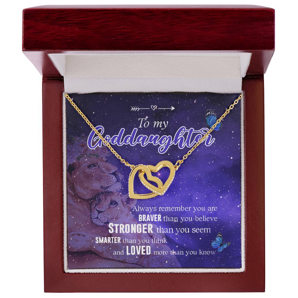 Godmother Goddaughter Gift Necklace Emotional Message Card Cute Lion Interlocking Hearts Necklace