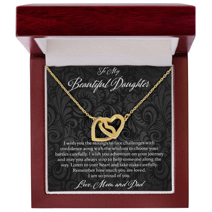 To My Beautiful Daughter I Wish You The Strength - Love Mom & Dad Interlocking Hearts Necklace