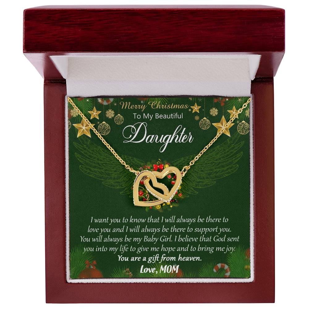 Merry Christmas To My Daughter Interlocking Hearts Necklace
