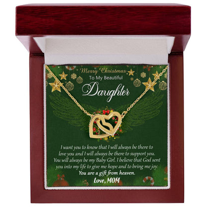 Merry Christmas To My Daughter Interlocking Hearts Necklace