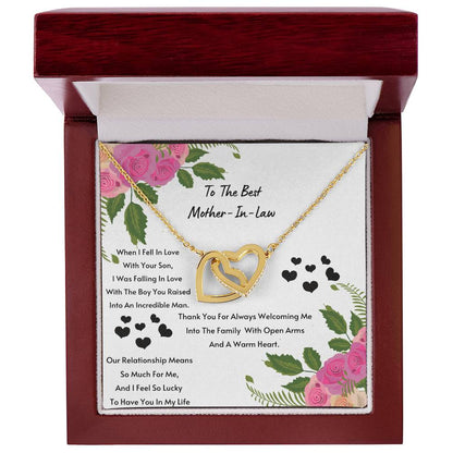 Mother In Law- I Feel So Lucky To Have You. Interlocking Hearts Necklace