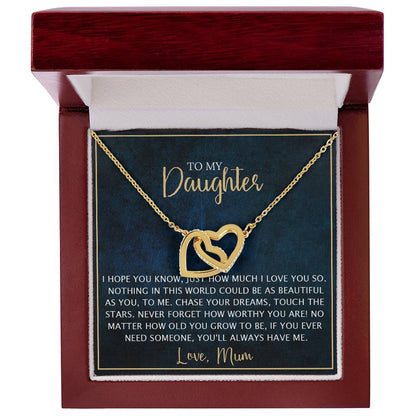 To My Daughter - Unique Heart Bonding Necklace Gift Set Interlocking Hearts Necklace