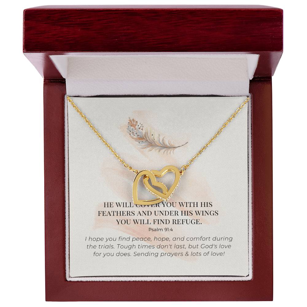 Scripture Encouragement Interlocking Hearts Necklace Psalm 914 Cream Brush