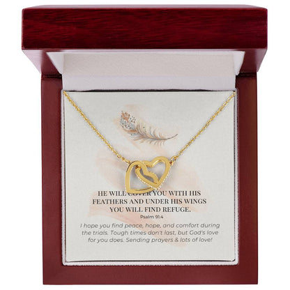 Scripture Encouragement Interlocking Hearts Necklace Psalm 914 Cream Brush