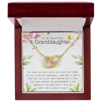To My Beautiful Granddaughter Interlocking Hearts Necklace Message Card