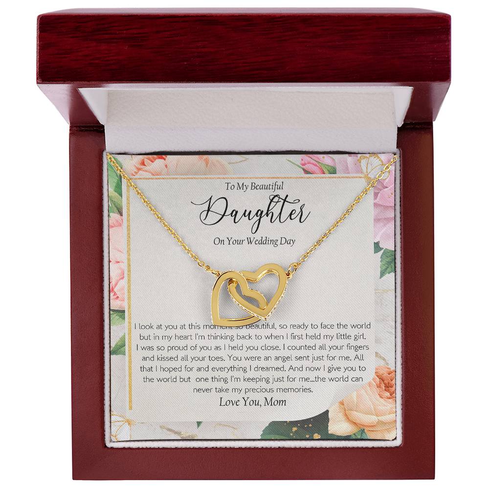 Wedding Day Gift - To My Beautiful Daughter Interlocking Hearts Necklace