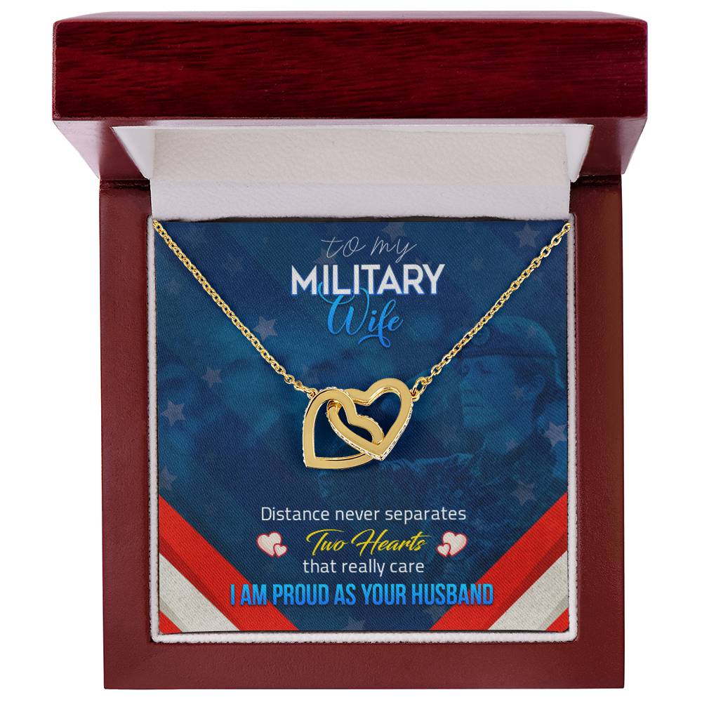 To My Military Wife-Double Heart Pendent Interlocking Hearts Necklace