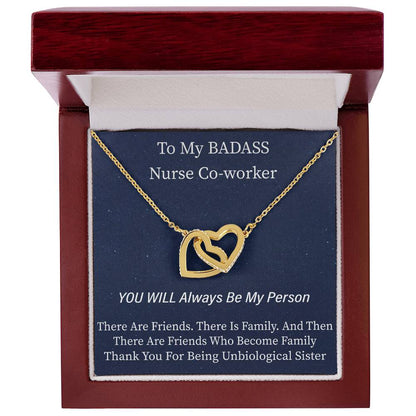 To My Nurse Co-Worker- Unbiological Sister Nurse Week Special Interlocking Hearts Necklace