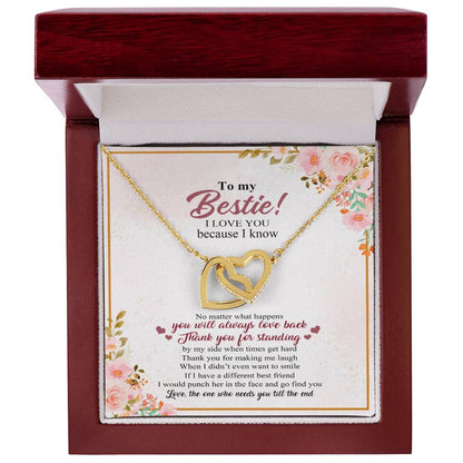 To My Bestie I Love You Because I Know No Matter What Happens You Will Always Love Back Interlocking Hearts Necklace