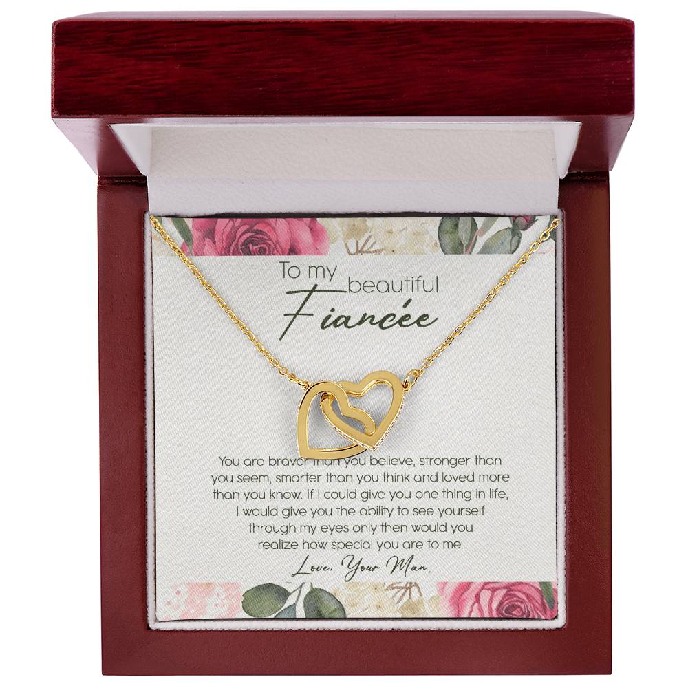 To My Beautiful Fiancé Interlocking Hearts Necklace Message Card