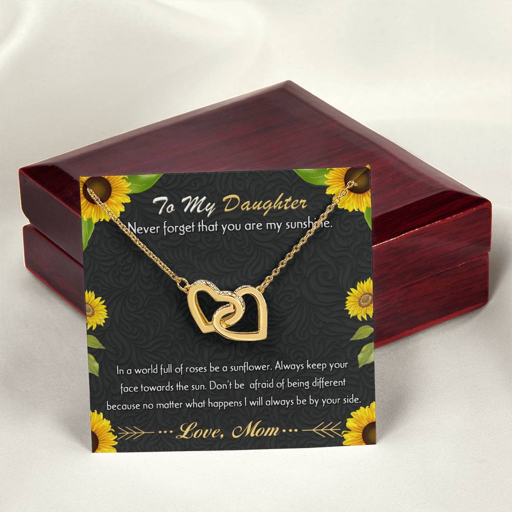 To My Daughter - Never Forget That You Are My Sunshine Interlocking Hearts Necklace