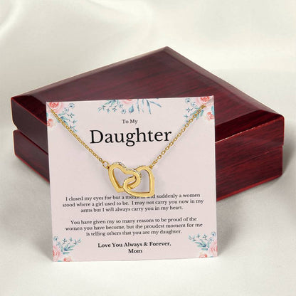 To My Daughter You Make Me Proud To Be Your Mom Necklace Interlocking Hearts Necklace