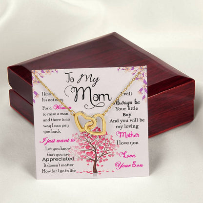 To My Mom - Thank You For Always Being There - Mother'S Day Gift Necklace For Mom Jewelry Gift From Son Interlocking Hearts Necklace