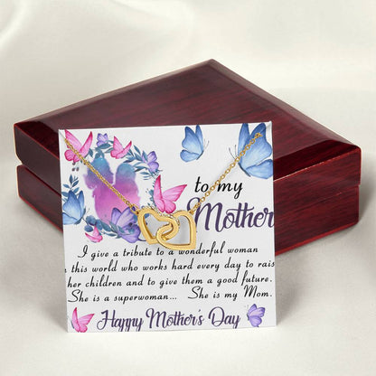 To My Mom- Pendant Necklace Birthday Gift Mothers Day Gift Jewelry For Her Interlocking Hearts Necklace