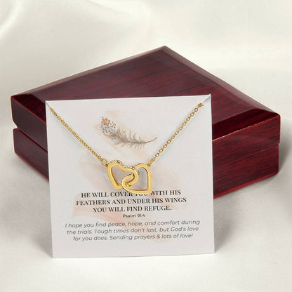 Scripture Encouragement Interlocking Hearts Necklace Psalm 914 Cream Brush