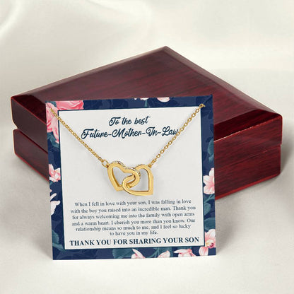 To My Future Mother-In-Law - Thank You For Always Welcoming Me Into The Family With Open Arms And A Warm Heart Interlocking Hearts Necklace