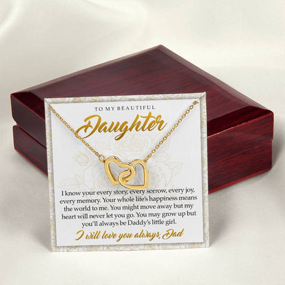 To My Beautiful Daughter You'Ll Always Be Daddy'S Little Girl Interlocking Hearts Necklace