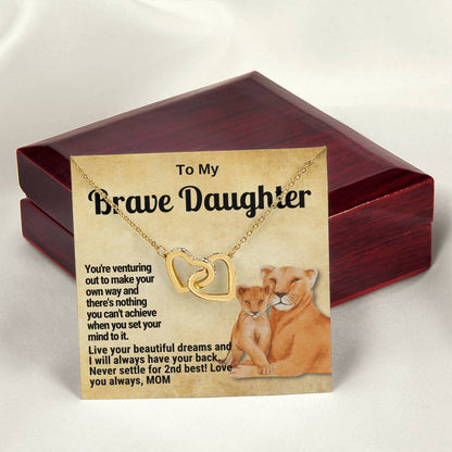 To My Brave Daughter Linked Hearts Gift From Mom Interlocking Hearts Necklace