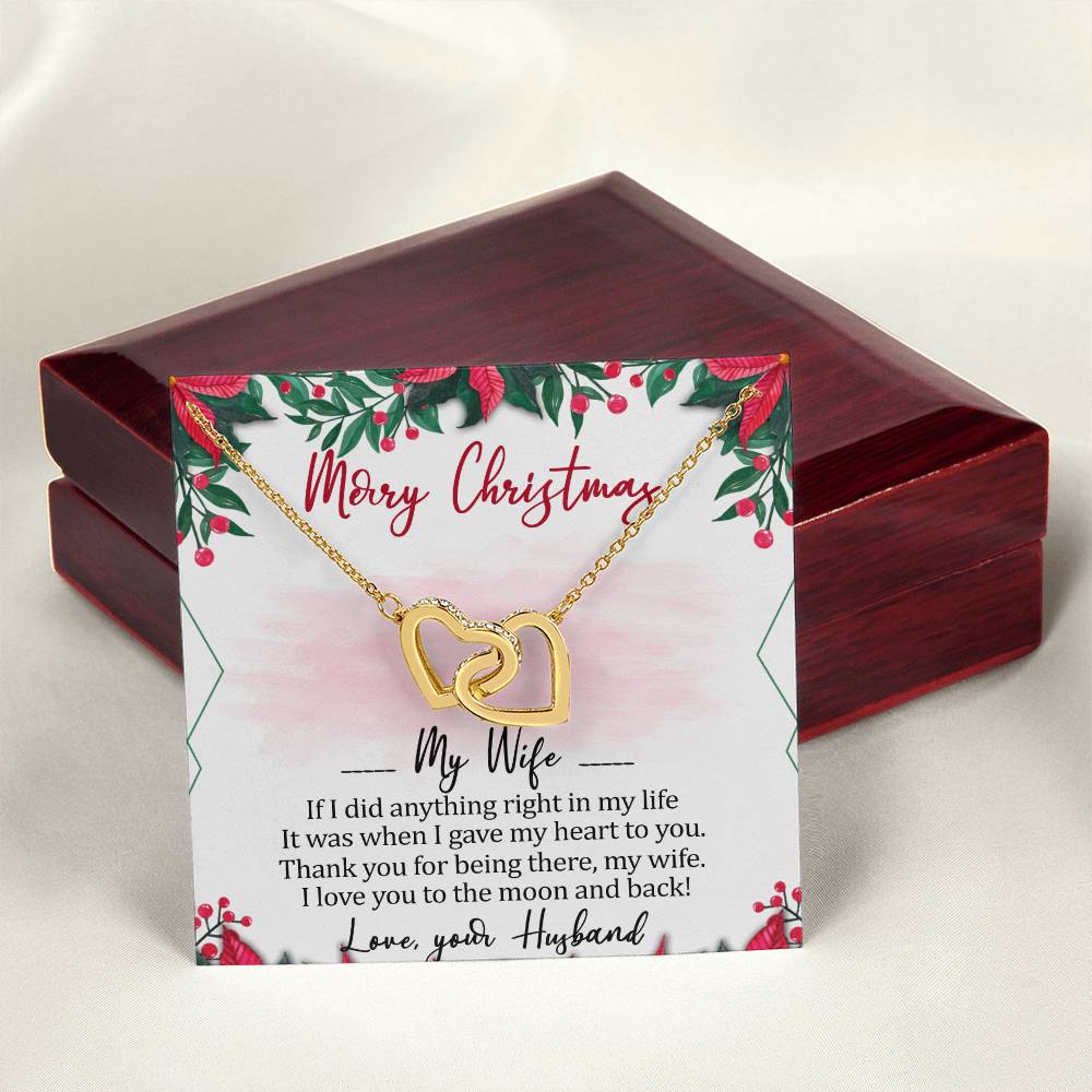 Merry Christmas My Wife Interlocking Hearts Necklace Message Card