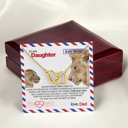 To My Daughter - This Old Lion Will Always Have Your Back Interlocking Hearts Necklace