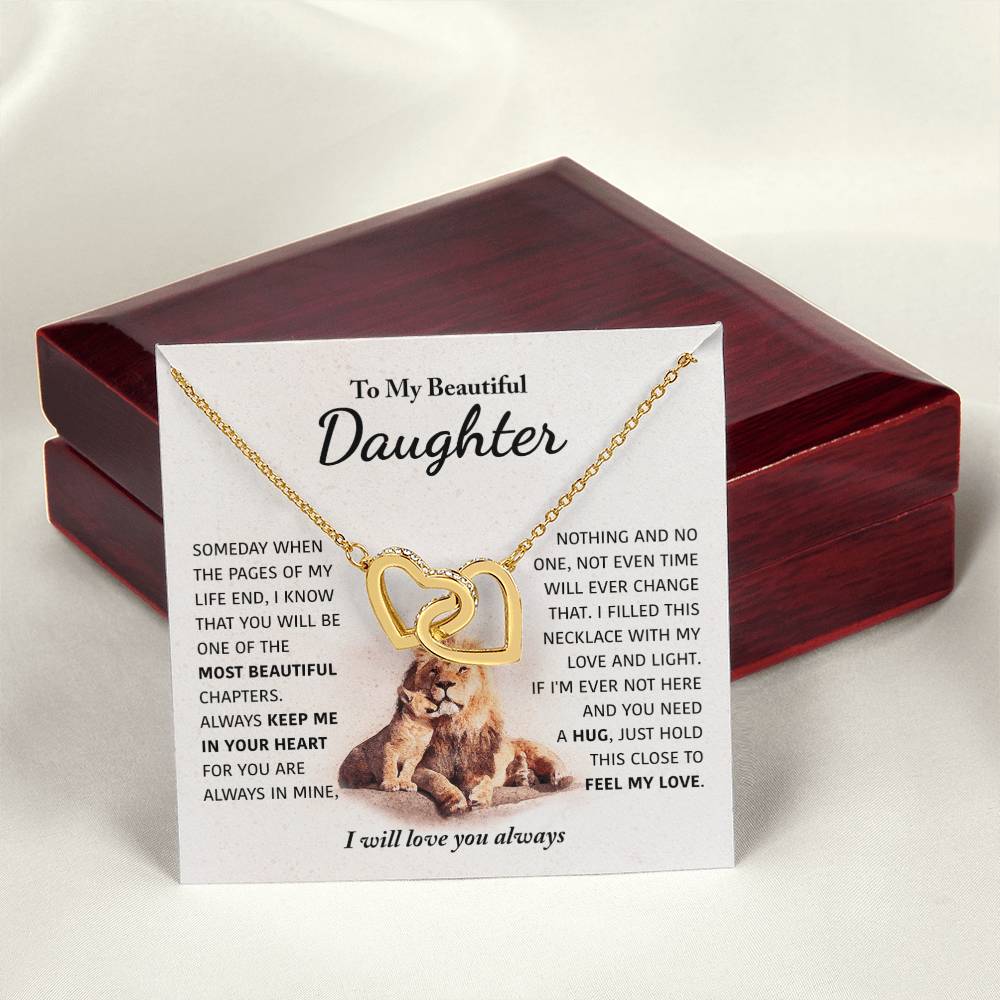 To My Beautiful Daughter - Keep Me In Your Heart - Interlocking Hearts Necklace