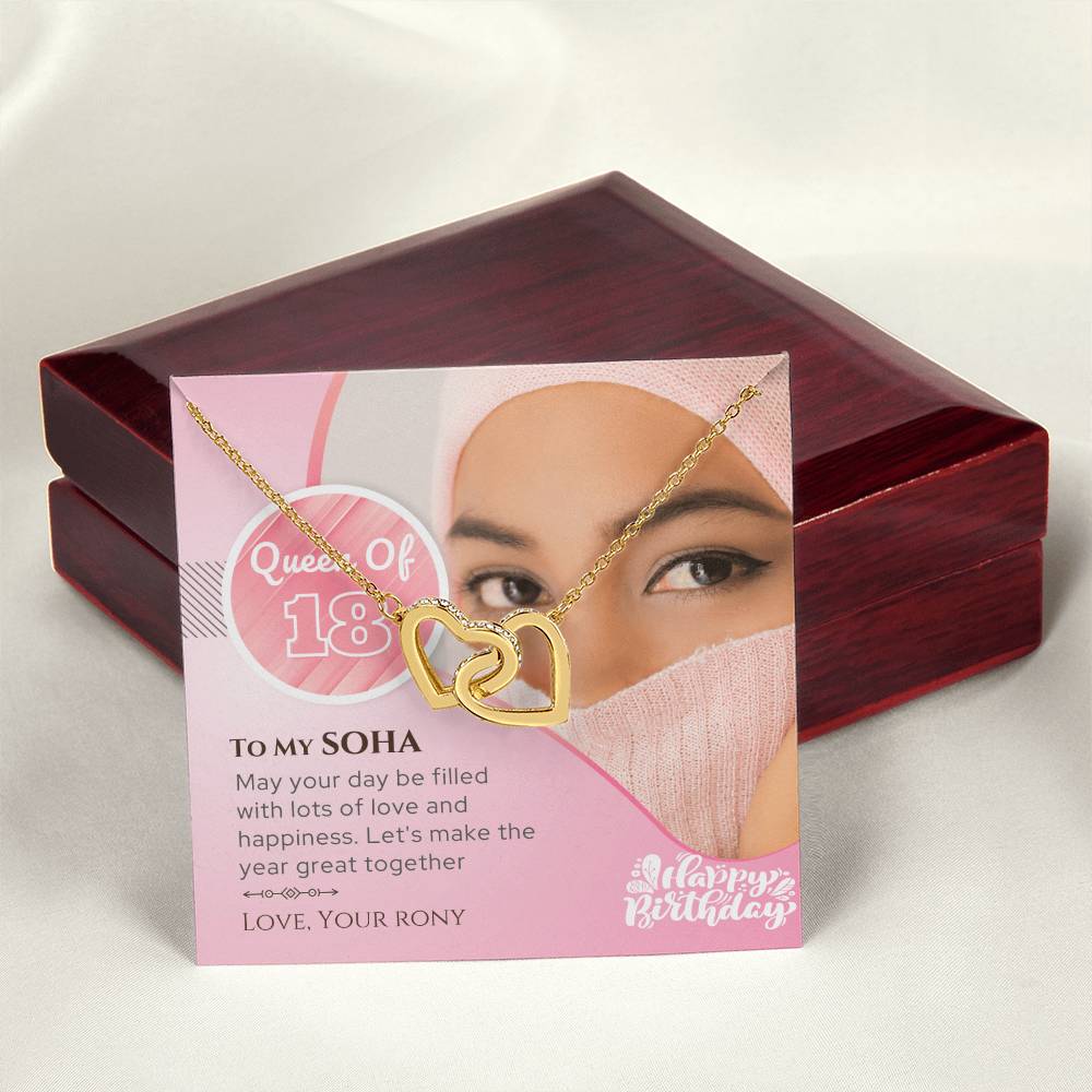 Birthday Gift For Her - Queen Of 18 Necklace Interlocking Hearts Necklace