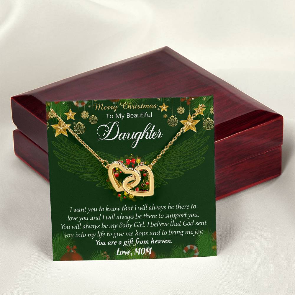 Merry Christmas To My Daughter Interlocking Hearts Necklace