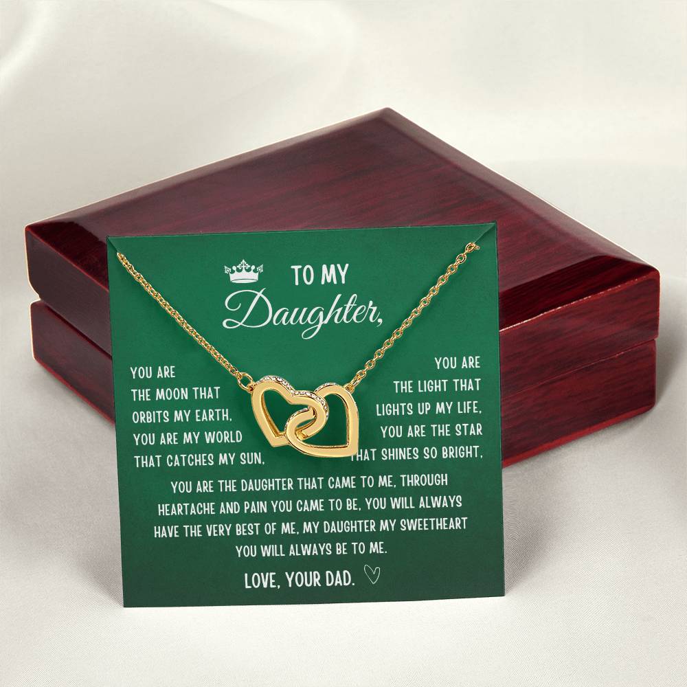Gift For Daughter From Dad- My Daughter My Sweetheart You Will Always Be To Me Interlocking Hearts Necklace
