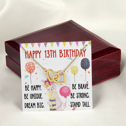 13Th Birthday Necklace Gift For Girl Daughter Birthday Gift For 13 Years Old Teen Birthday Gift Cute Llama Interlocking Hearts Necklace