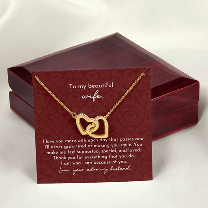 To Beautiful Wife Interlocking Hearts Necklace Minimalist Burgundy