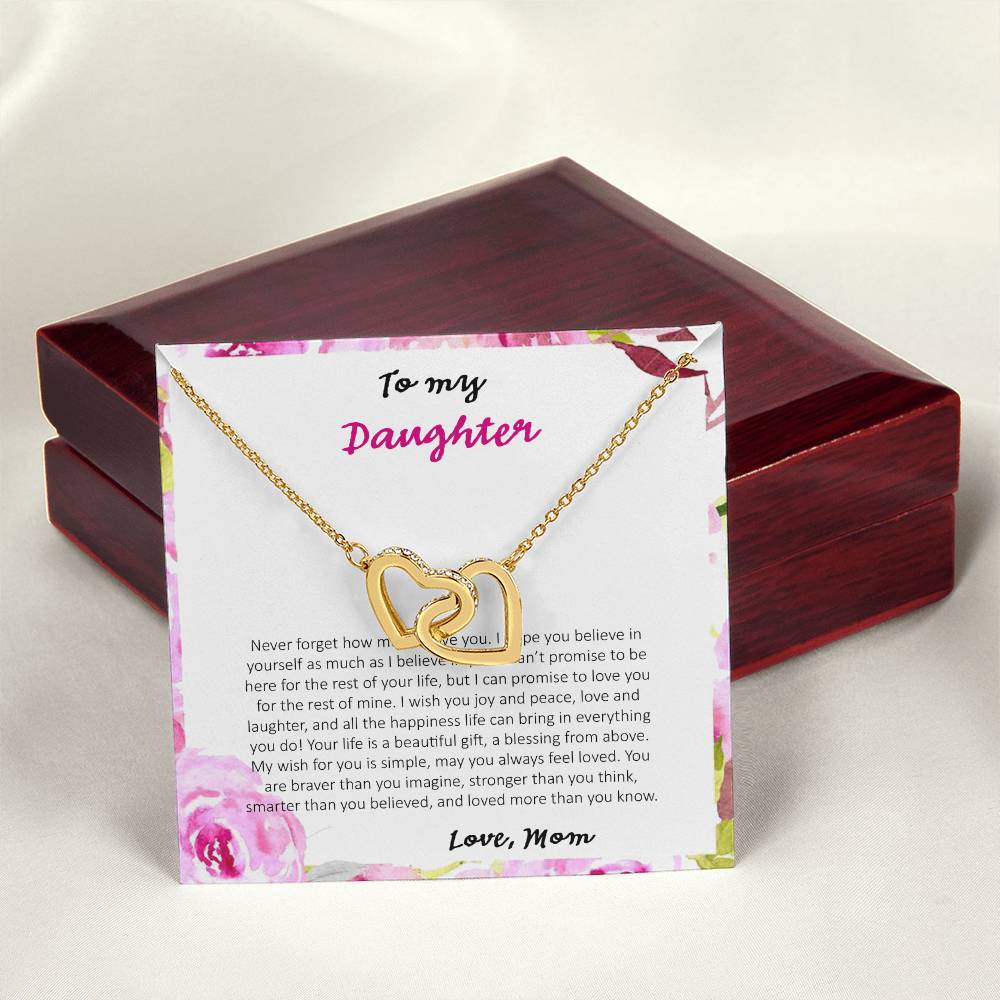 To My Daughter Never Forget How Much I Love You - Love Mom Interlocking Hearts Necklace